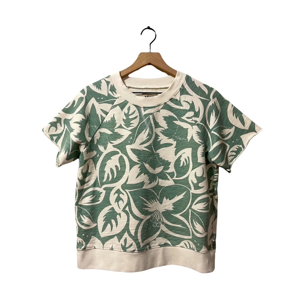 Madewell Frosted Sage & Cream Tropical Floral Frayed Sweatshirt Size Small - Picture 1 of 7